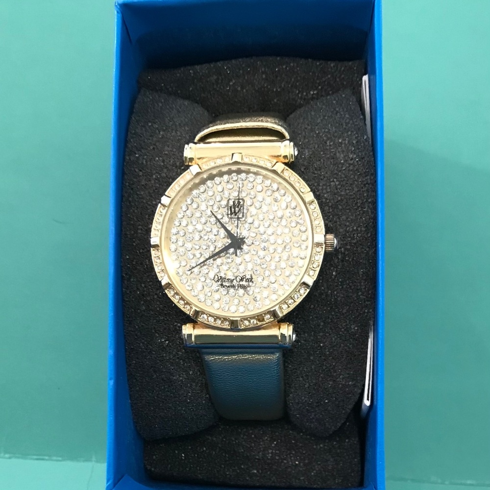 Victoria Wieck Crystal Pave Rhinestone Buckle Watch Gold Tone